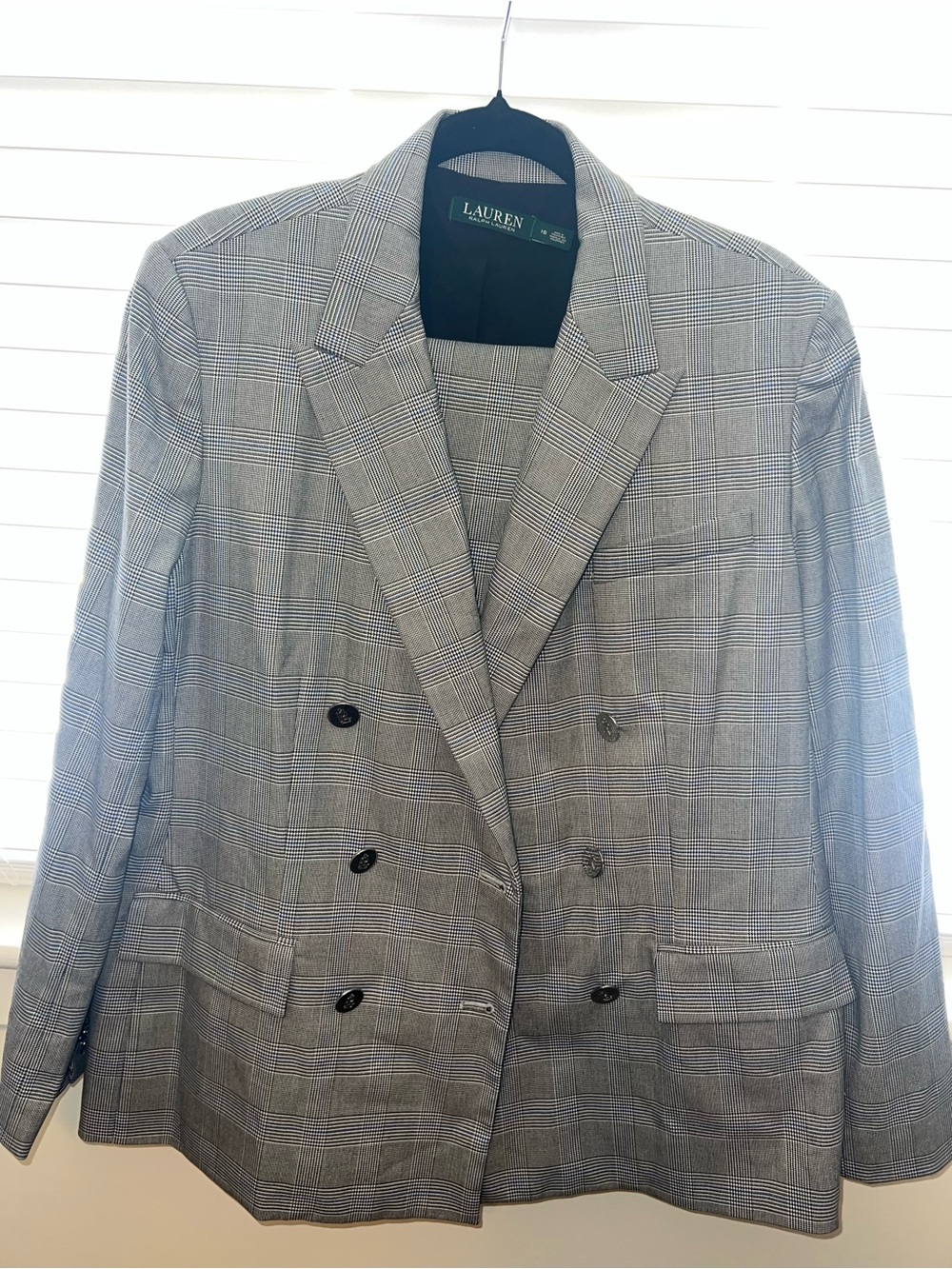 Lauren Ralph Lauren Black & Gray Glen Plaid Double-Breasted BLAZER & PANT SET